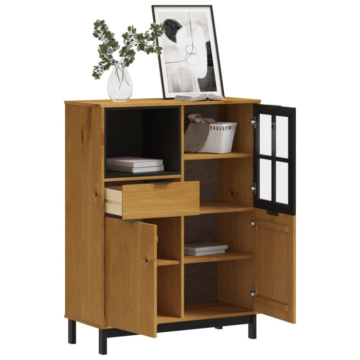Highboard with Glass Door Flam 92x40x122.5 Cm Solid Wood