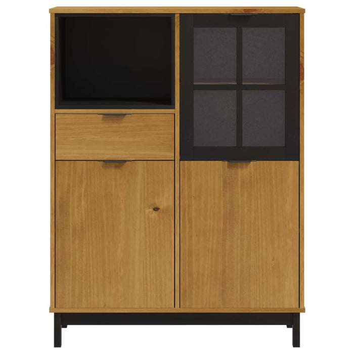 Highboard with Glass Door Flam 92x40x122.5 Cm Solid Wood