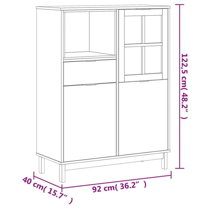 Highboard with Glass Door Flam 92x40x122.5 Cm Solid Wood