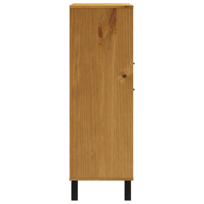 Highboard with Glass Door Flam 92x40x122.5 Cm Solid Wood