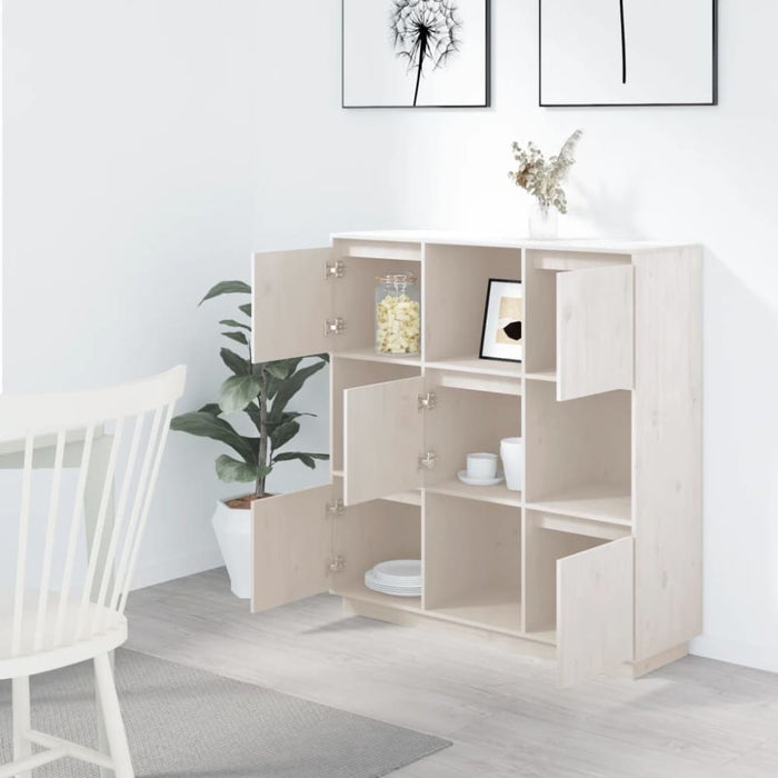 Highboard White 110.5x35x117 Cm Solid Wood Pine Noatib