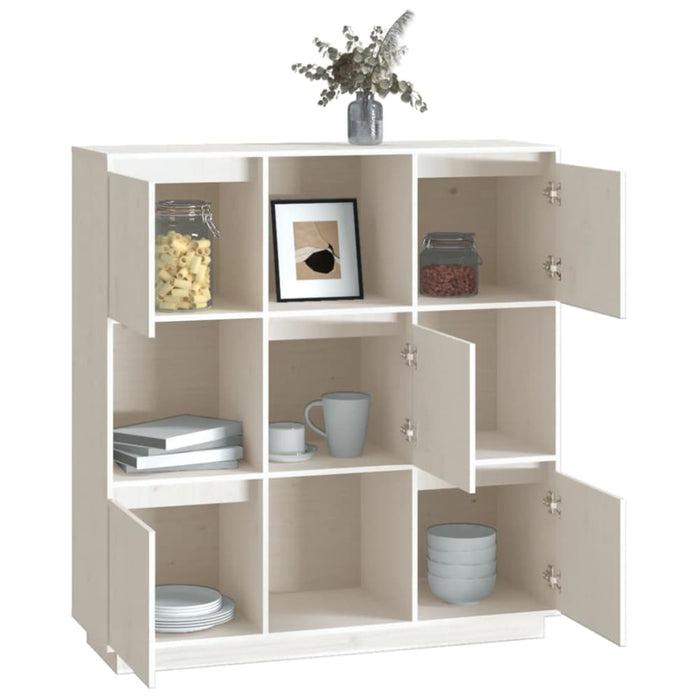 Highboard White 110.5x35x117 Cm Solid Wood Pine Noatib