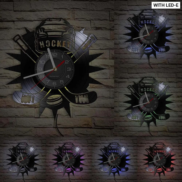 Hockey Player Silhouette Vinyl Record Wall Clock