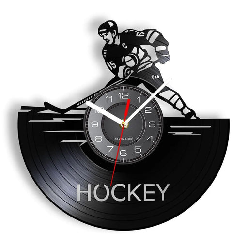 Hockey Player Silhouette Vinyl Record Wall Clock