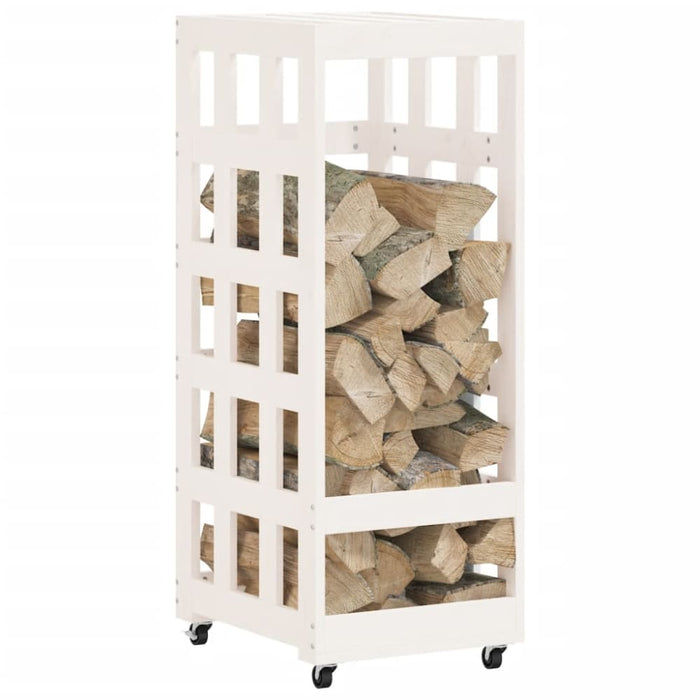 Log Holder With Wheels White 40x49x110 Cm Solid Wood Pine