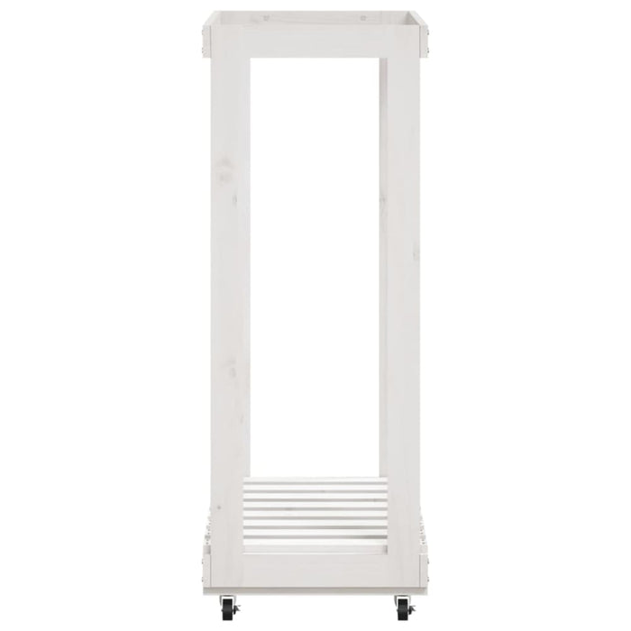 Log Holder with Wheels White 76.5x40x108 Cm Solid Wood Pine