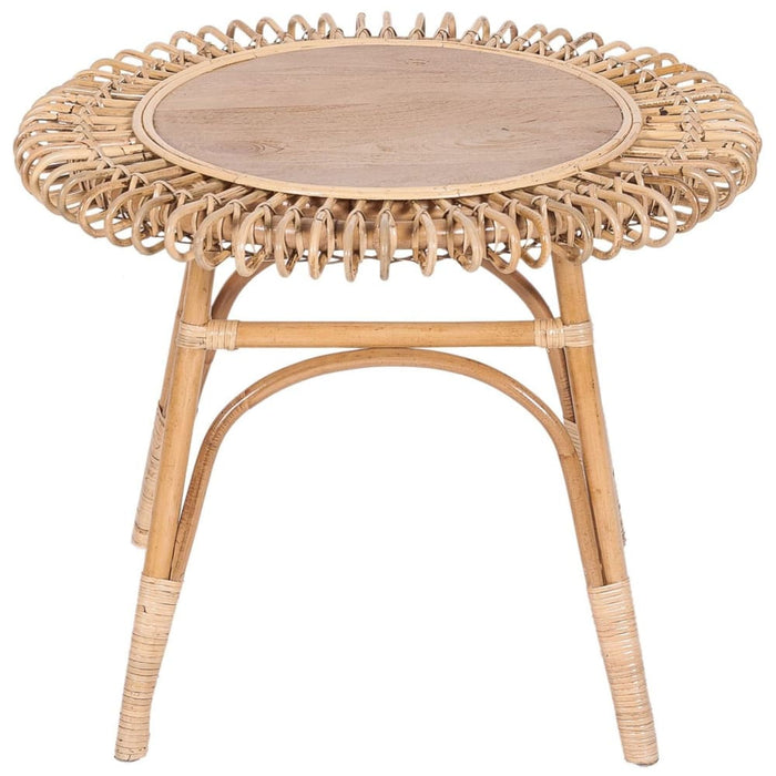 Holly 65cm Round Side Table Mango Wood Top Rattan Frame