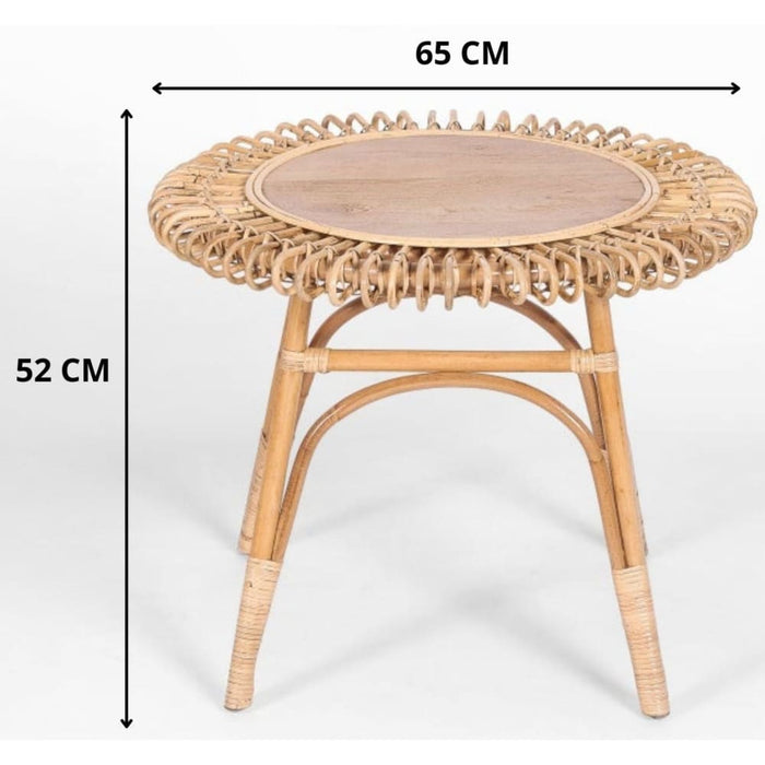 Holly 65cm Round Side Table Mango Wood Top Rattan Frame