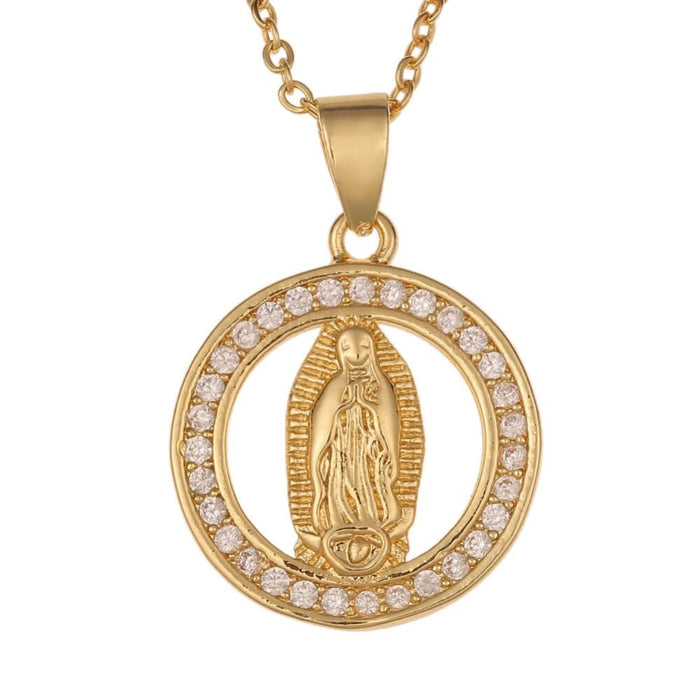 Holy Virgin Mary Pendant Cz Cubic Zirconia Necklace Copper