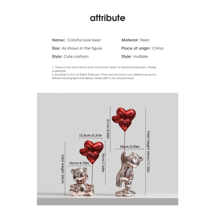Home Decor Love Bear Figurine Modern Resin Animal Figurines