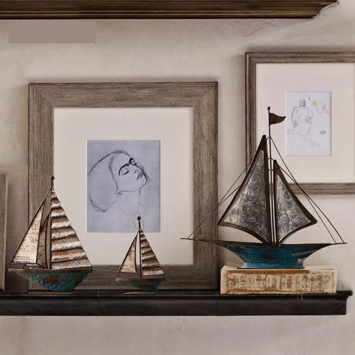 Home Decor Retro Sailboat Model Figurines for Living Room