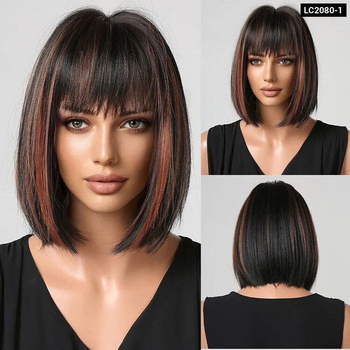 Honey Brown Bob Wig with Bangs