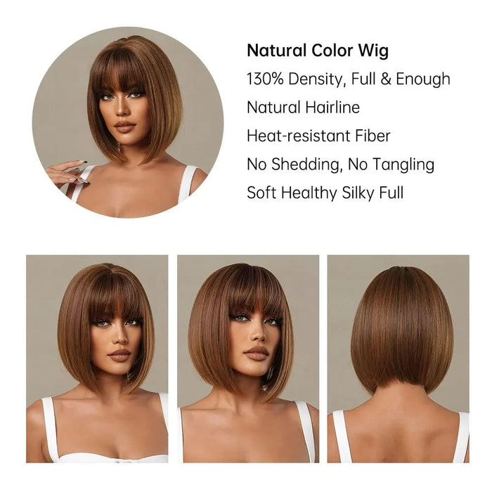 Honey Brown Bob Wig with Bangs