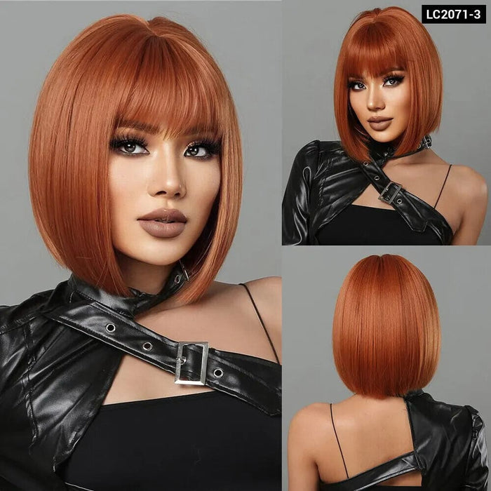 Honey Brown Bob Wig with Bangs