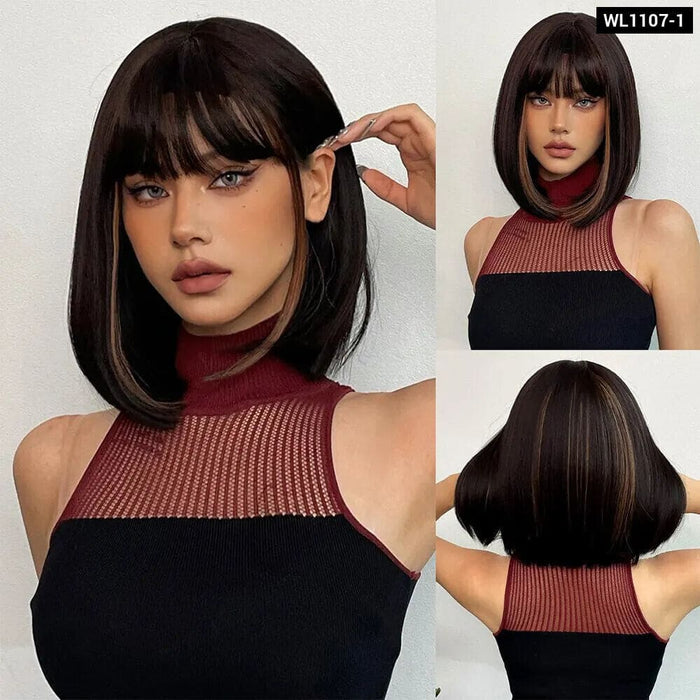 Honey Brown Bob Wig with Bangs
