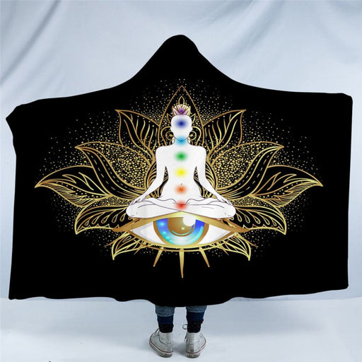 Hooded Blanket Colourful Sherpa Zen Theme Wearable Yoga