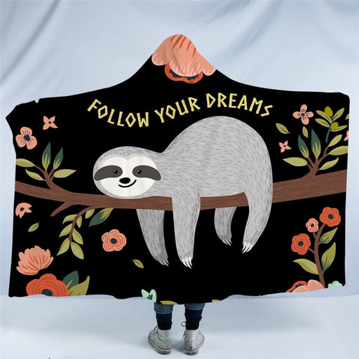 Hooded Blanket For Kids Space Sloth Sherpa Cartoon