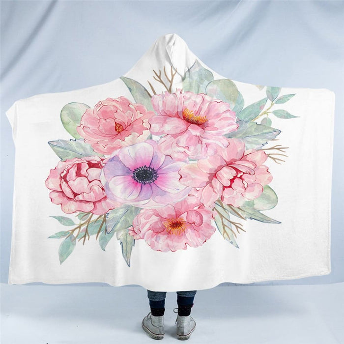 Hooded Blanket For Woman 3d Printed Floral Sherpa Fleece