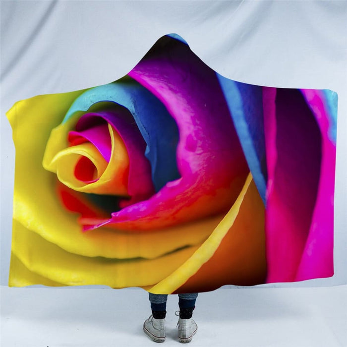 Hooded Blanket For Woman 3d Printed Floral Sherpa Fleece