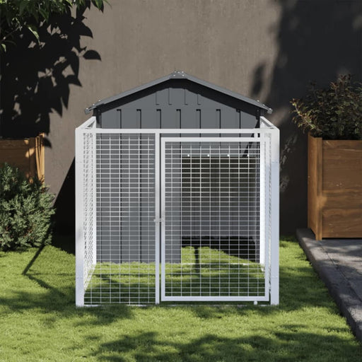 Dog House with Run Anthracite 117x201x123 Cm Galvanised