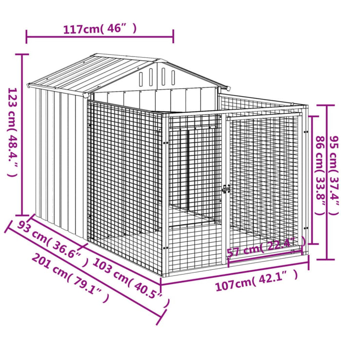 Dog House with Run Anthracite 117x201x123 Cm Galvanised