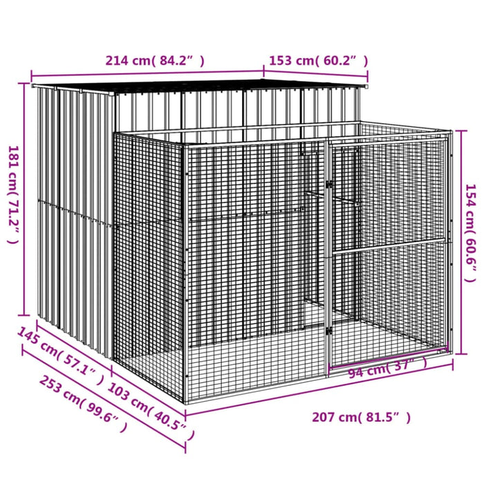 Dog House With Run Anthracite 214x253x181 Cm Galvanised