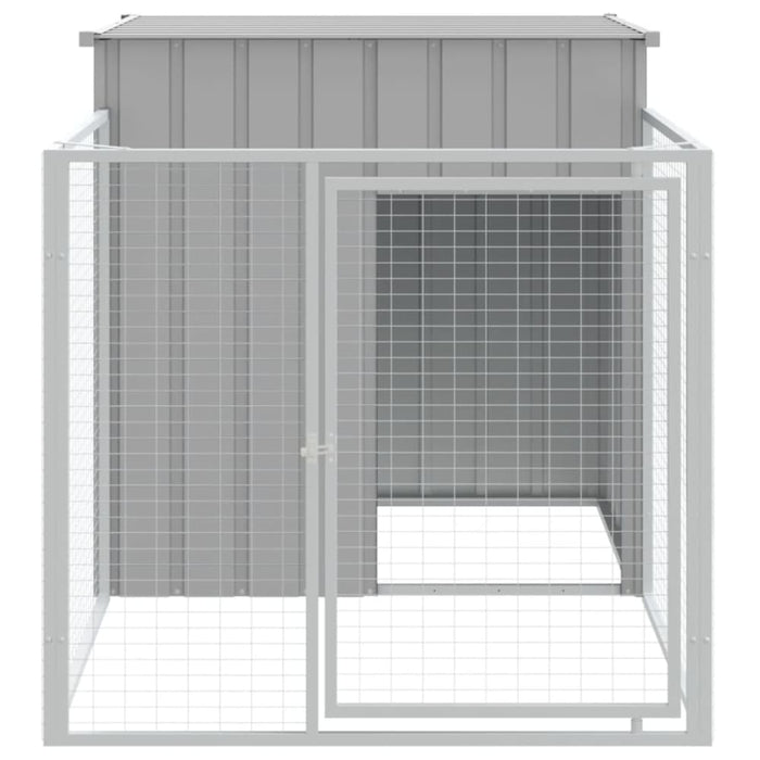 Dog House with Run Light Grey 110x201x110 Cm Galvanised