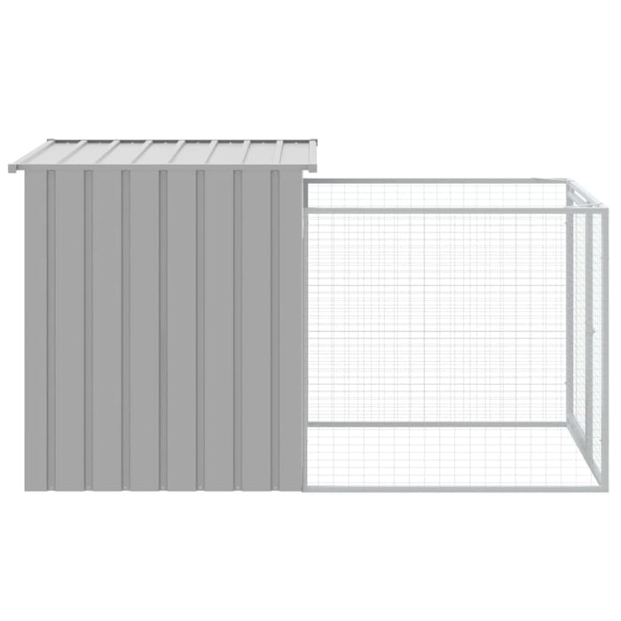 Dog House with Run Light Grey 110x201x110 Cm Galvanised