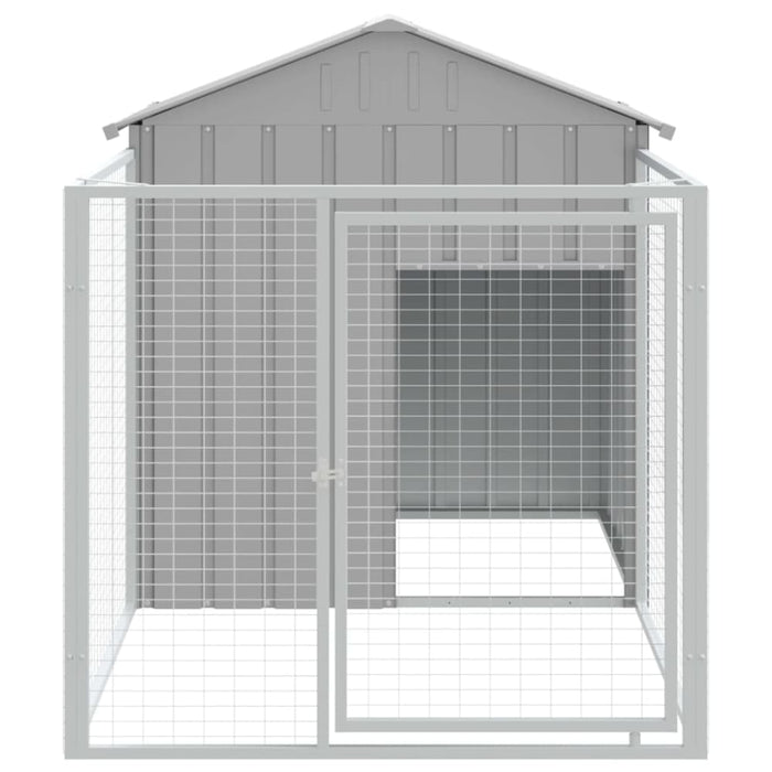 Dog House with Run Light Grey 117x201x123 Cm Galvanised