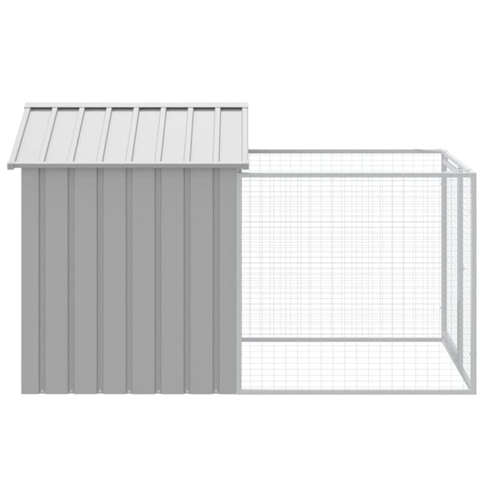 Dog House with Run Light Grey 117x201x123 Cm Galvanised