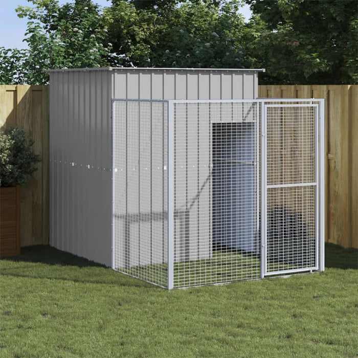 Dog House with Run Light Grey 165x251x181 Cm Galvanised