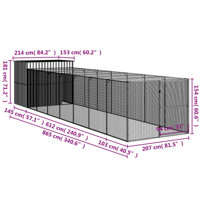 Dog House With Run Light Grey 214x865x181 Cm Galvanised