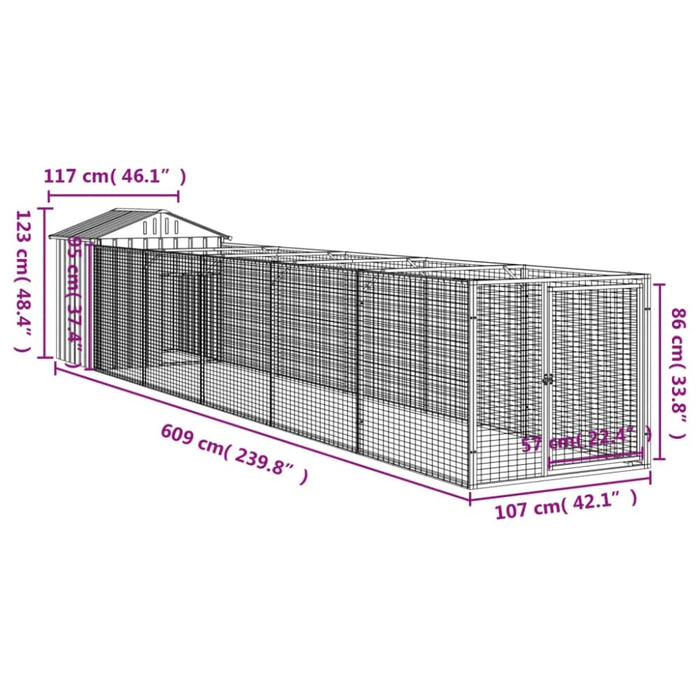 Dog House With Roof Light Grey 117x609x123 Cm Galvanised