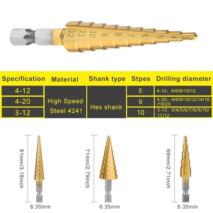 Hss Straight Fluted Pagoda Step Drill Set 3pcs with Cloth