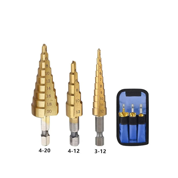 Hss Straight Fluted Pagoda Step Drill Set 3pcs with Cloth