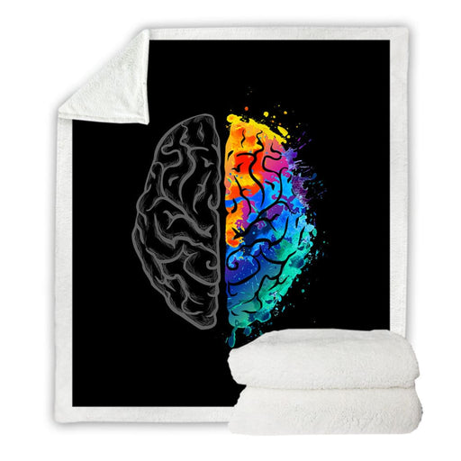 Human Brain Bed Blanket Watercolour Throw Rainbow Colourful