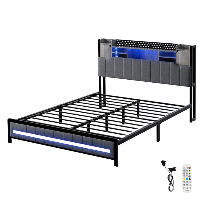 Queen Bed Frame With Storage Headboard Rgb Led