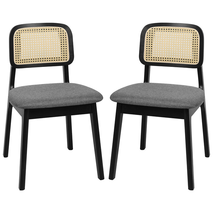Goslash Picks 2X Dining Chair Wood Rattan Armless Black