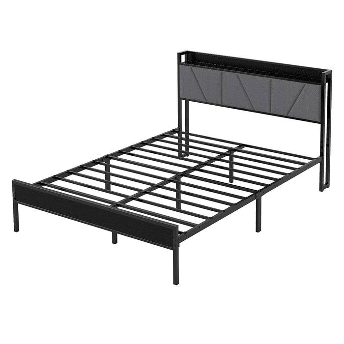 Goslash Picks Double Bed Frame Steel Base With Headboard Grey