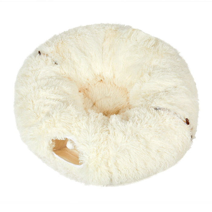 Goslash Picks Cat Tunnel Foldable Fluffy Plush Play Tube Beige