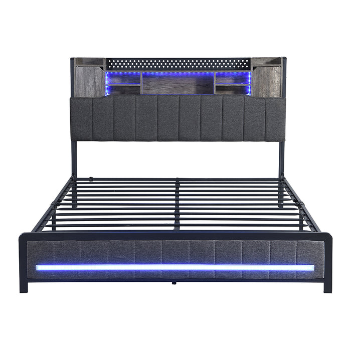 Queen Bed Frame With Storage Headboard Rgb Led