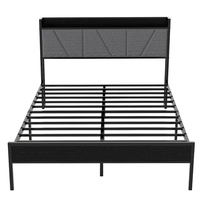 Goslash Picks Double Bed Frame Steel Base With Headboard Grey