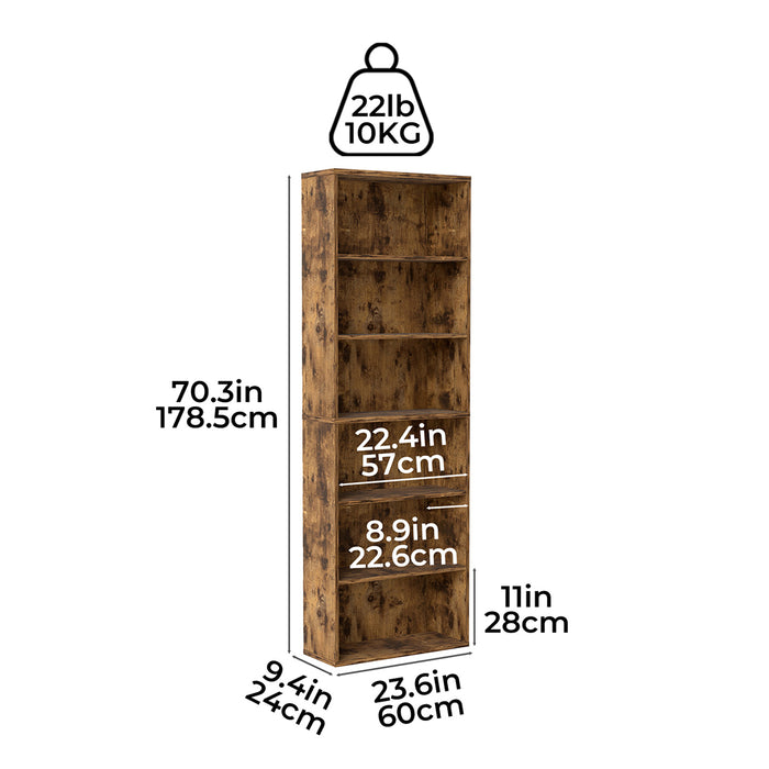 Goslash Picks 6 Tier Book Shelf Adjustable Shelves Walnut