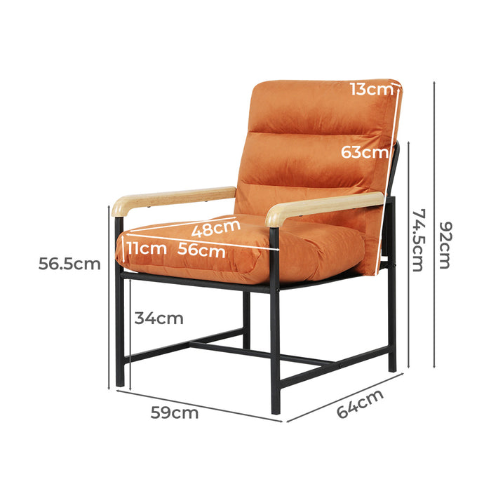 Goslash Picks Metal Framed Lounge Chair Velvet In Orange