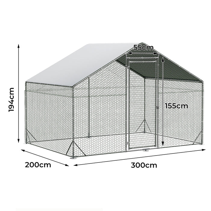 200 X 300 X 194Cm Large Metal Walk-In Chicken Coop Cage