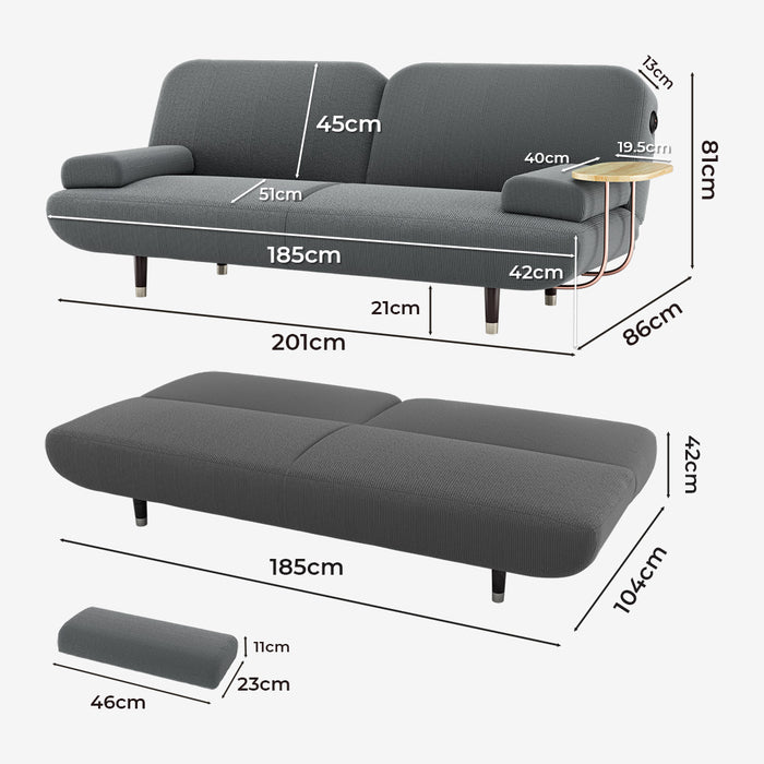 Convertible Sofabed With Usb Charge And Side Table