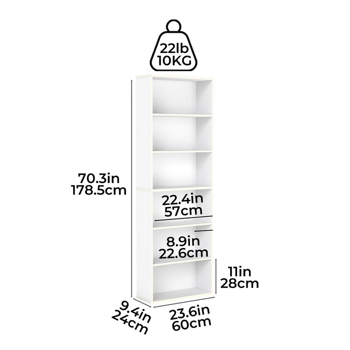 Goslash Picks 6 Tier Book Shelf Adjustable Shelves White