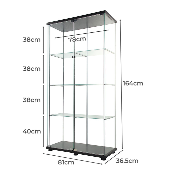 164Cm Glass Display Cabinet 2 Doors