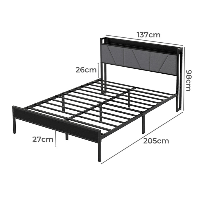 Goslash Picks Double Bed Frame Steel Base With Headboard Grey