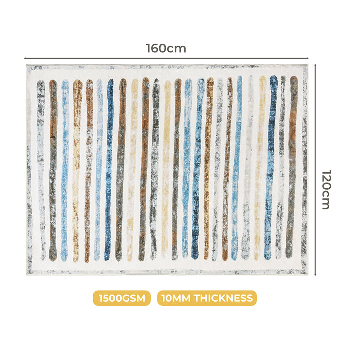 Goslash Picks Floor Rug Short Pile Washable Carpet Soft Plush Non Slip Stripe 160X120